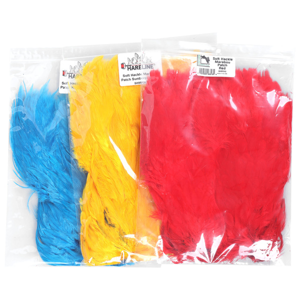 Hareline Pezza di pelle con piume soft hackle e marabù
